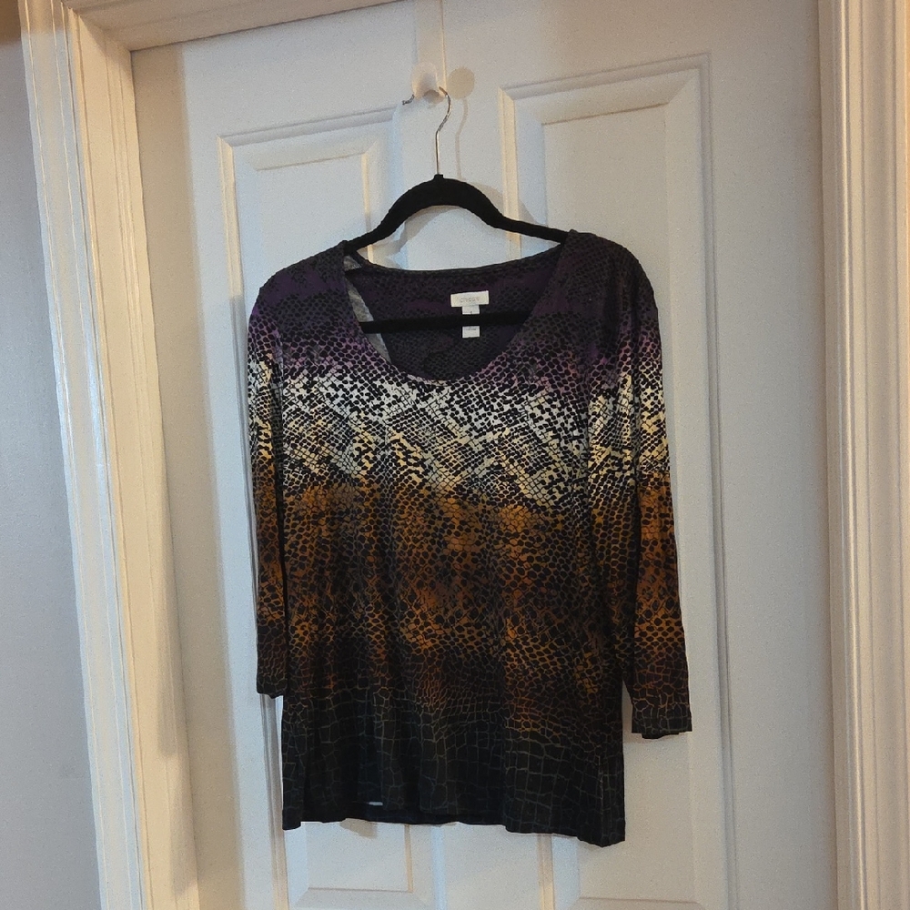 Chico's Purple and Gold Ombre 3/4 Sleeve Top Size Medium